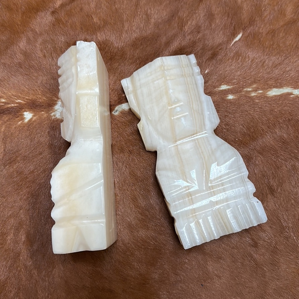 Vintage pair of Aztec onyx stone bookends